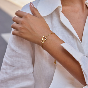Heart-Shaped Charm <b>Bracelet</b> Gold Tone Bezel Set <b>Crystal</b> Adjustable For Women Gift Jewelry - Product Image 3