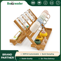 Égouttoir de séchage multifonctionnel pliable à trois niveaux en bambou naturel pour biberons, tasses, mugs, assiettes et épices, idéal pour la cuisine - Vente en gros