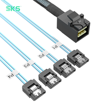 Kabel Data PVC SKS 12Gbps Mini SAS HD SFF-8643 ke 4 SATA 0.6m/1m untuk Server RAID NAS