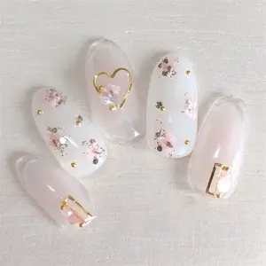 Dễ Thương Thỏ thiết kế móng tay dập móng tay nghệ thuật trẻ em hoa trắng móng tay giả