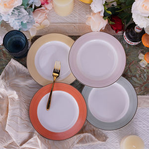 Jinying Ensemble de vaisselle en céramique de luxe Vaisselle 4 pièces Ensemble de <span class=keywords><strong>table</strong></span> à dîner ronde Chargeur Assiette à rebord Vaisselle en or orange - Product Image 3