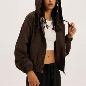 Venta al por mayor de logotipo personalizado de gran tamaño Vintage Sudadera con capucha Casual Sport High Street Wear French Terry 300gsm Zip Up Fleece Jacket para mujeres - Product Image 5