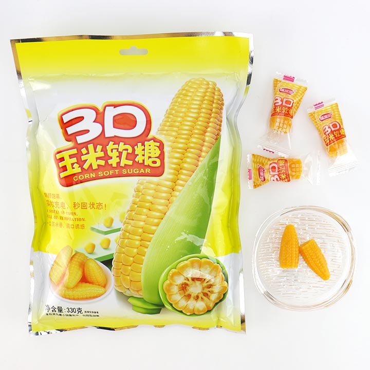 Supply Sweet corn flavor 3D Corn shape soft gummy candy in