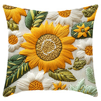Housse de coussin carrée en velours imprimé à motif de tournesol et de peau de pêche, pour salon, canapé, chevet, décoration d'intérieur