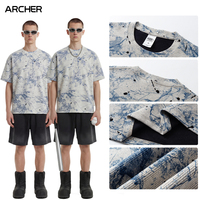 T-shirt personnalisé avec logo, 200 g, pour homme, imprimé tie-dye fleur de prunier, t-shirt oversize vintage streetwear, manches courtes, col rond