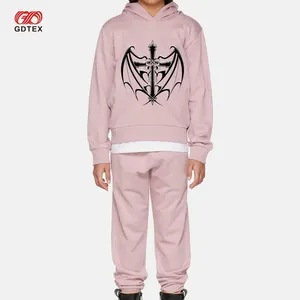 GDTEX Custom Vintage Jesus Bat Wing Cross Drop Shoulder Crewneck Kid Sudadera Jogger Streetwear Pant 2PC Conjunto de ropa para niños