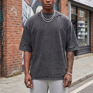 Kaos Hitam Pria Streetwear Kasual Oversized Distressed Acid Washed Custom Logo Digital Print <span class=keywords><strong>Vintage</strong></span> Unisex - Product Image 2