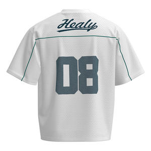 Maillot de football Healy American Streetwear rétro, couleur contrastée, col en V ample, respirant, en maille, séchage rapide, haut sportif pour homme - Product Image 3