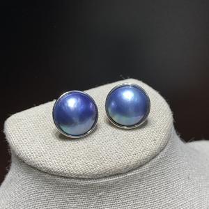 Pendientes de perlas Mabei World de 15,5 mm con incrustaciones de plata y azul, joyería de moda redonda - Product Image 1