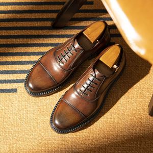 Chaussures habillées de haute qualité, nouveau style tendance, en cuir de vache véritable, légères, respirantes, antidérapantes, à lacets, bout pointu, pour mariage et bureau - Product Image 5