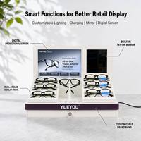 Support d'affichage pliable blanc pour lunettes connectées, écran promotionnel numérique, miroir d'essayage intégré, plateaux doublement inclinés, tiroir de rangement