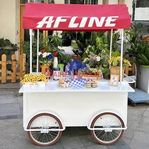 Chariots de nourriture de rue mobiles pour la vente de glaces et de collations, design classique, avec présentoir à fleurs - Product Image 5