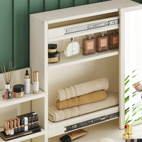 Coiffeuse Moderne Blanche en Bois avec Panneaux, Table de Maquillage Miroir, Commode à 6 Tiroirs, Lumières LED, Miroir et Tabouret – Meuble d'Appartement