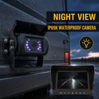 Kit Moniteur Caméra de Recul pour Véhicule avec Écran Partagé Avant/Arrière, Alarme Vocale, Capteurs de Stationnement, Écran 7 Pouces 1080P, Étanche et Vision Nocturne