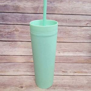Venta al por mayor: Vaso térmico cilíndrico de acero inoxidable de doble pared de 16 oz, aislamiento al vacío, reutilizable, acabado mate, delgado, con tapa y pajita, sin BPA, 6-12 unidades - Product Image 2