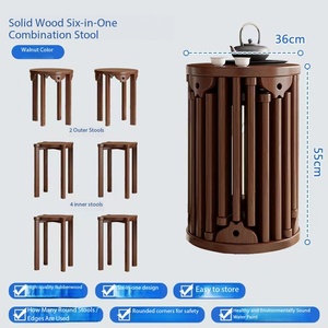 Ensemble de tabourets empilables en <span class=keywords><strong>bois</strong></span> massif, 6 pièces, avec étagère de rangement à roulettes, table d'appoint pour <span class=keywords><strong>salon</strong></span>, salle à manger, petit espace - Product Image 6