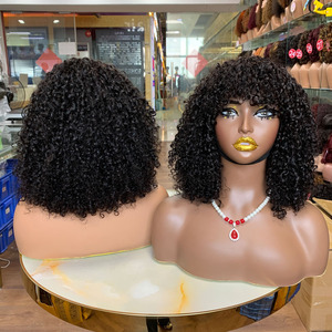 Cabello Rizado Natural con Flequillo, Estilo Bob, 14 Pulgadas, Cabello Rizado de Lujo, Sin Encaje, Precio de Fábrica - Product Image 2