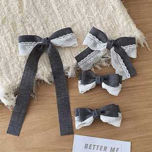 Jepit Rambut Daou Texture Gray Series Grey Lace Patchwork Bow, Jepit Rambut Model Pita Mengalir Elegan untuk Gaya Rambut Setengah Sanggul, Cocok untuk Pelajar - Product Image 3