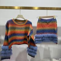 Femmes 2025 fourrure de renard décoration pull coloré ensembles femmes 2 pièces pour l'automne et le printemps