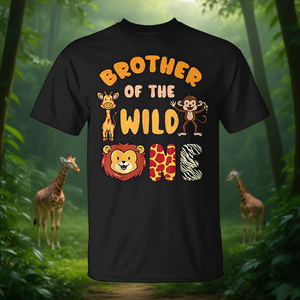 Brother Of The Wild One T-Shirt à manches courtes et col rond pour enfants, unisexe, thème Safari, animaux de la jungle, chemise d'anniversaire - Product Image 2