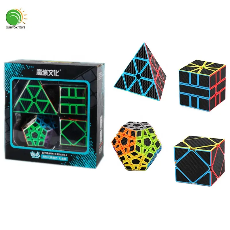 Moyu skew pirraminx sq mega fibra de carbono, conjunto de 4 pacotes, cubo mágico, quebra-cabeça