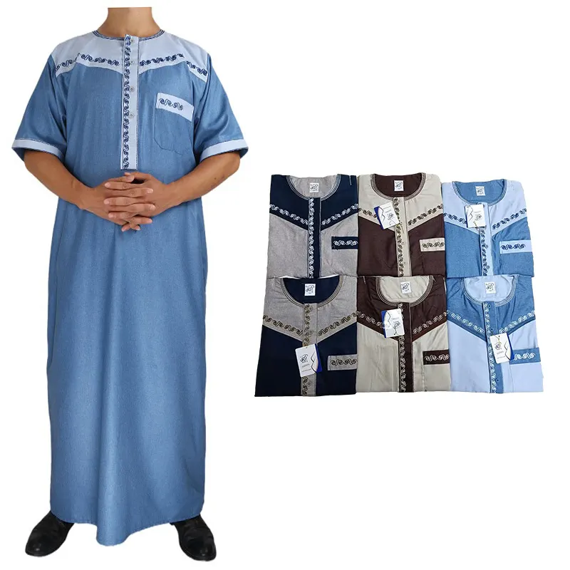 थोक पारंपरिक मुस्लिम कपड़े पुरुषों Thobe Daffah कशीदाकारी Thobe