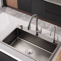 Évier de cuisine grand format à cuve unique, intégré, en acier inoxydable 304 Nano, pour montage sur/ sous/au-dessus du comptoir, pour la vaisselle