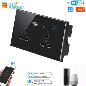 Wifi Glomarket Tuya Universal 16A Wifi Smart Wall Socket Outlet With Type-c Tuya App Alexa Voice Control Electrical Power Wall Socket