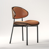 Chaise de salle à manger rétro de style italien, moderne et minimaliste, en bois massif, en bois courbé, rembourrée en cuir, sans accoudoirs, avec dossier, pour la maison