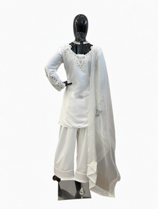 Ensemble Salwar en coton traditionnel avec dupatta brodé pour femme, tenue de mariage, coupe ample, toutes saisons, style Inde Pakistan - Product Image 1