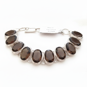 Pulsera de eslabones y cadena fina de plata de ley de cuarzo ahumado de 8 pulgadas con patrón de números de moda para regalos de fiestas de bodas - Product Image 1