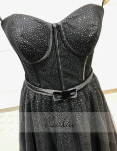 RUOLAI OEV-L4314 brillanti spalline con nastro <span class=keywords><strong>Tulle</strong></span> <span class=keywords><strong>abito</strong></span> da notte A-Line <span class=keywords><strong>nero</strong></span> abiti da sera lunghi - Product Image 3