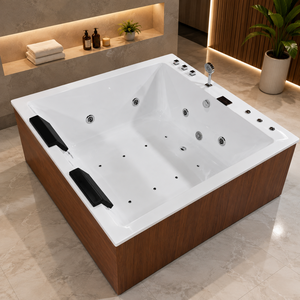 Baignoire balnéo rectangulaire autoportante HG Modern <span class=keywords><strong>77</strong></span> pouces pour 2 personnes, avec écran TV relevable de 17 pouces, haut-parleur Bluetooth, lumières LED sous-marines, <span class=keywords><strong>spa</strong></span> - Product Image 1