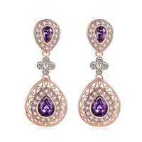 Boucles d'oreilles pendantes vintage en filigrane, forme goutte d'eau, en cuivre plaqué or rose, zircon violet, trèfle, bijoux de fête pour femme