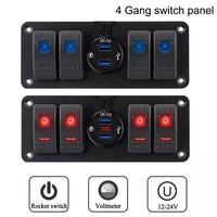 Panneau de commutation à bascule 4 gangs pour bateau avec voltmètre LED, étanche, 12V-24V DC, double charge rapide USB QC 3.0 pour voitures, camions, bateaux, camping-cars