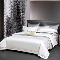Luxe Satin 4 pièces Textile de maison uni blanc housse de couette 850T égyptien Pima longue agrafe coton draps maison hôtel ensemble de literie