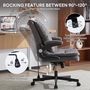Criss Cross Legged Office <b>Chair</b> with Flip-Up <b>Back</b>&Dynamic Airbag Lumbar <b>Support</b>, Wide Seat Desk <b>Chair</b>, Flip-Up Arms with Wheels - Product Image 5
