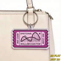 Porte-clés en acrylique « Ticket Rose Montagnes Russes Émotionnelles » – Accessoire de sac et porte-clés pour la sensibilisation à la santé mentale