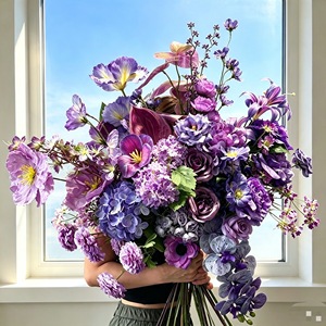 Fleurs artificielles en soie de couleur violette pour les mariages, décoration de lieux de réception - Arrangements au sol, style nordique moderne, bricolage floral - Product Image 3