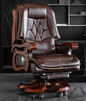 Fauteuil de direction classique en bois traditionnel avec revêtement en cuir, pivotant, pour bureau à domicile ou bibliothèque