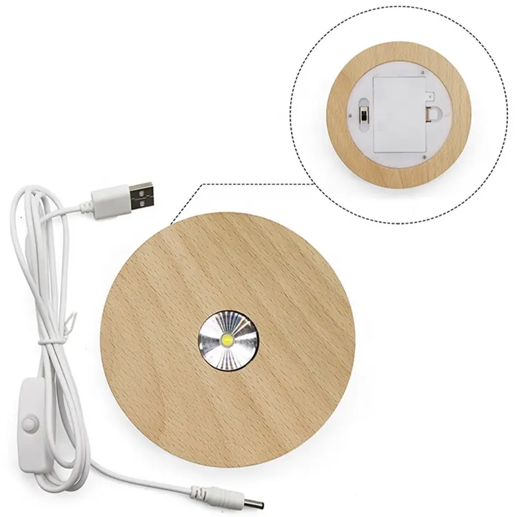 Пользовательский USB Rubberwood 3D круглая Ночная акриловая резная деревянная основа 3D ночник декоративная лампа для спальни