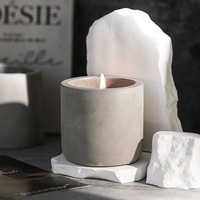 Vase à bougie en béton cylindrique minimaliste en gros, avec logo personnalisé, pot en ciment gris brut, bougie parfumée à une seule mèche en cire de soja