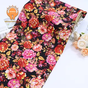 Hot Sale High Quality Knitted Large Peony Flower Clothing Opaque Fabric Polyester Jacquard Printing Fabric For Skirt Dresses