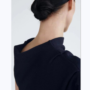 ODM&amp;OEM Professional Manufacturer Spring Summer Women 100% Worsted Merino Wool Asymmetric <strong>Navy</strong> Draped Knee-Length Casual <strong>Dress</strong> - Product Image 4