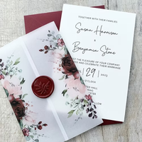 Invitación de Boda de Otoño en Papel Vellum de Lujo con Diseño Floral en Naranja Quemado y Sello de Cera