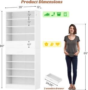 Zapatero alto de madera con 10 niveles, almacenamiento vertical, 2 cajones, estrecho, independiente, impermeable, diseño moderno, ahorro de espacio <span class=keywords><strong>para</strong></span> la entrada - Product Image 6