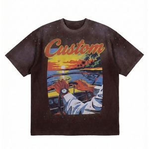 T-shirt vintage oversize pour homme, impression graphique, lavage à l'acide, 100% coton, unisexe, strass, streetwear, t-shirt boxy pour homme - Product Image 4