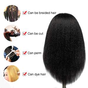 Tête de mannequin afro pour femme, vente chaude, 100% cheveux humains lisses de 16 pouces, pour les cosmétologues et les coiffeurs, tête d'entraînement pour couper et tresser - Product Image 5