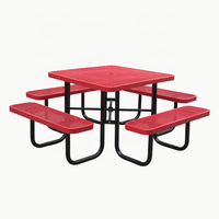 Table de pique-nique en métal commerciale d'extérieur avec 4 bancs meubles de jardin table à manger en acier table de café extérieure pour aire de jeux patio