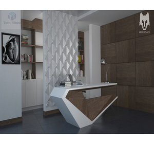 <span class=keywords><strong>CANDU</strong></span> Wunderschönes S-förmiges Trennwand-Design Holz/Stein Büroschreibtisch Hochglanz-Finish 10 Jahre Garantie Pop-up-Steckdose Kabellos - Product Image 3